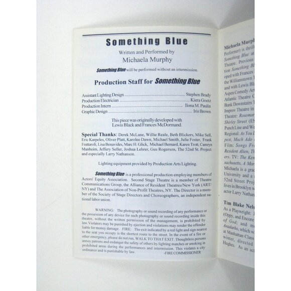 Second Stage Theatre Program 1996 to 97 Something Blue Michaela Murphy Nelson - Picture 3 of 5